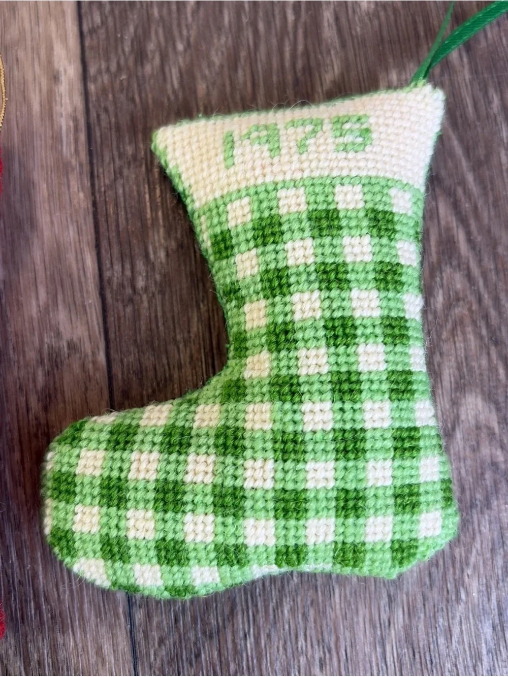 3 Vintage Handmade 1970's Cross Stitch Plush Christmas Stocking Ornaments
